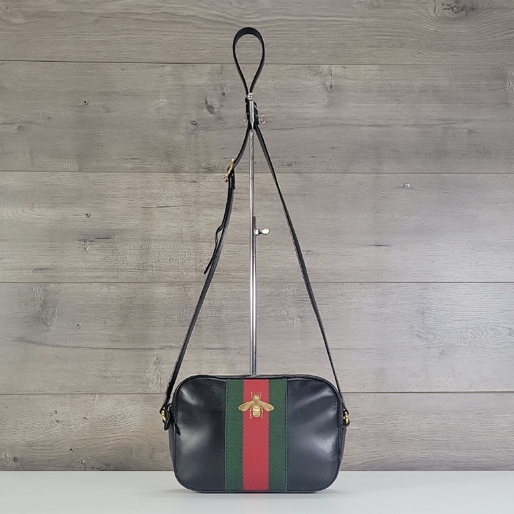 Gucci Calfskin Webby Bee Small Camera Shoulder Bag Purse Handbag